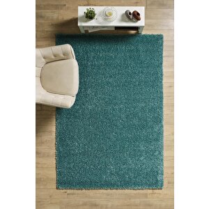 Yumuşak Yüksek Havlı 30 Mm Shaggy Salon Halısı Düz Aqua Pastel Mavi Renkli 100x200 cm