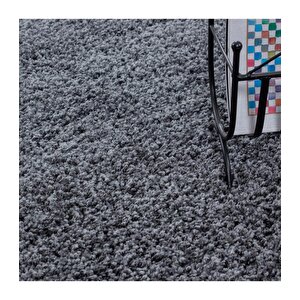Yüksek Tüylü 30 Mm Hav Yüksekliğinde Düz Gri Renkli Shaggy Halı 140x140 cm
