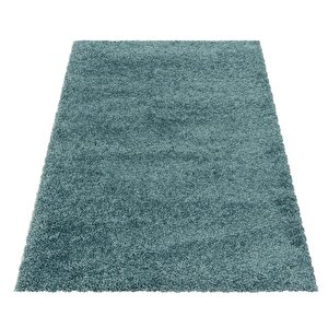 Yumuşak Yüksek Havlı 30 Mm Shaggy Salon Halısı Düz Aqua Pastel Mavi Renkli