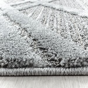 Yumuşak Bukle Tabanlı Modern Kabartmalı 3d Çizgi Desenli Gri Renkli Halı 280x370 cm