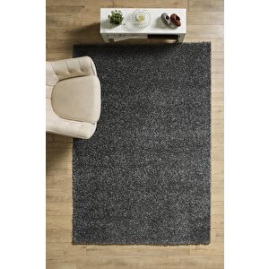Yüksek Tüylü 30 Mm Hav Yüksekliğinde Düz Gri Renkli Shaggy Halı 80x150 cm