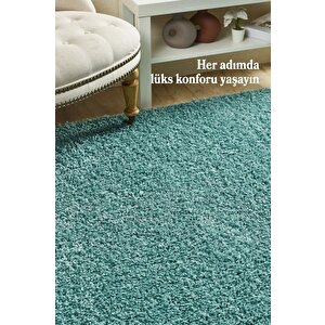 Yumuşak Yüksek Havlı 30 Mm Shaggy Salon Halısı Düz Aqua Pastel Mavi Renkli