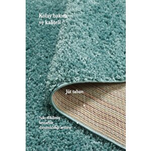 Yumuşak Yüksek Havlı 30 Mm Shaggy Salon Halısı Düz Aqua Pastel Mavi Renkli