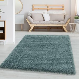 Yumuşak Yüksek Havlı 30 Mm Shaggy Salon Halısı Düz Aqua Pastel Mavi Renkli 80x150 cm
