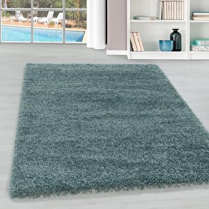 Yumuşak Yüksek Havlı 30 Mm Shaggy Salon Halısı Düz Aqua Pastel Mavi Renkli