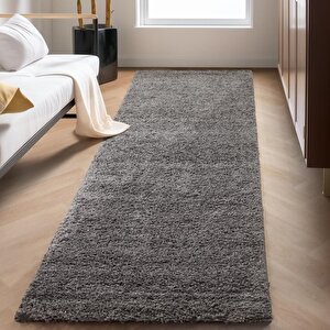 Yüksek Tüylü 30 Mm Hav Yüksekliğinde Düz Gri Renkli Shaggy Halı 100x200 cm