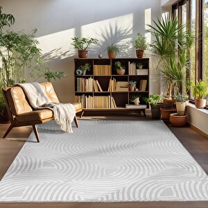 Kabartmalı Halı Dalga Desenli İskandinav Bohem Tarzı Yumuşak Halı Gümüş Krem 80x250 cm
