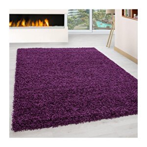 Yüksek Tüylü 30 Mm Hav Yüksekliğinde Düz Mor Renkli Shaggy Halı 240x340 cm