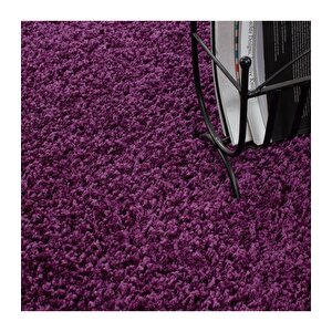 Yüksek Tüylü 30 Mm Hav Yüksekliğinde Düz Mor Renkli Shaggy Halı 200x200 cm