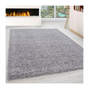 Yüksek Tüylü 30 Mm Hav Yüksekliğinde Düz Açık Gri Renkli Shaggy Halı 80x150 cm