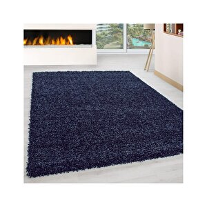 Yüksek Tüylü 30 Mm Hav Yüksekliğinde Düz Lacivert Renkli Shaggy Halı 100x200 cm