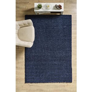 Yüksek Tüylü 30 Mm Hav Yüksekliğinde Düz Lacivert Renkli Shaggy Halı 160x160 cm