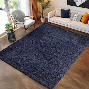 Yüksek Tüylü 30 Mm Hav Yüksekliğinde Düz Lacivert Renkli Shaggy Halı 200x200 cm