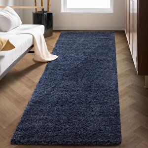 Yüksek Tüylü 30 Mm Hav Yüksekliğinde Düz Lacivert Renkli Shaggy Halı 200x200 cm