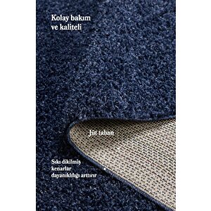 Yüksek Tüylü 30 Mm Hav Yüksekliğinde Düz Lacivert Renkli Shaggy Halı