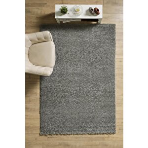 Yüksek Tüylü 30 Mm Hav Yüksekliğinde Düz Açık Gri Renkli Shaggy Halı 240x340 cm