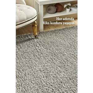 Yüksek Tüylü 30 Mm Hav Yüksekliğinde Düz Açık Gri Renkli Shaggy Halı