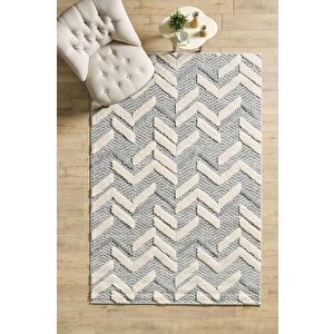 Yumuşak Bukle Tabanlı Modern Kabartmalı 3d Abstrak Desenli Gri Renkli Halı 120x170 cm