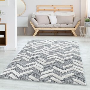 Yumuşak Bukle Tabanlı Modern Kabartmalı 3d Abstrak Desenli Gri Renkli Halı 280x370 cm