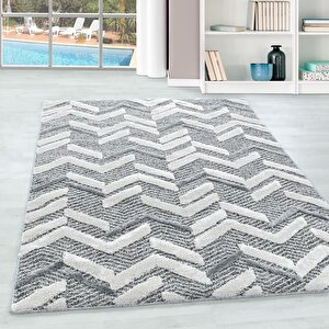 Yumuşak Bukle Tabanlı Modern Kabartmalı 3d Abstrak Desenli Gri Renkli Halı