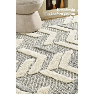 Yumuşak Bukle Tabanlı Modern Kabartmalı 3d Abstrak Desenli Gri Renkli Halı