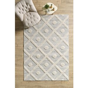 Yumuşak Bukle Tabanlı Modern Kabartmalı 3d Kare Dalga Desenli Gri Renkli Halı