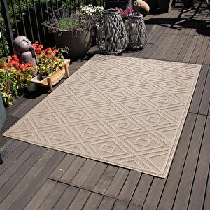 Balkon Teras Dış Mekan Halısı İskandinav Desenli Bej Renkli Halı 60x100 cm