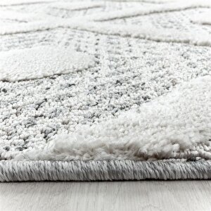Yumuşak Bukle Tabanlı Modern Kabartmalı 3d Kare Dalga Desenli Gri Renkli Halı 80x150 cm