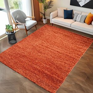 Yüksek Tüylü 30 Mm Hav Yüksekliğinde Düz Turuncu Renkli Shaggy Halı 140x140 cm