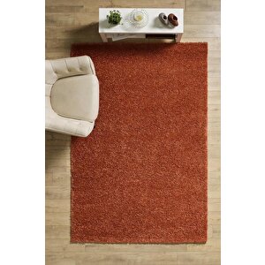 Yüksek Tüylü 30 Mm Hav Yüksekliğinde Düz Turuncu Renkli Shaggy Halı 140x140 cm