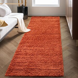 Yüksek Tüylü 30 Mm Hav Yüksekliğinde Düz Turuncu Renkli Shaggy Halı 140x140 cm