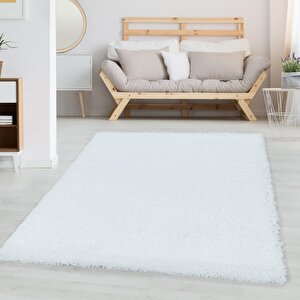 Yumuşak Yüksek Havlı 30 Mm Shaggy Salon Halısı Düz Gül Beyaz Renkli 200x290 cm