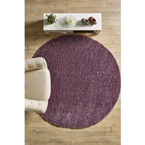 Yuvarlak Halı Yumuşak Yüksek Havlı 30 Mm Shaggy Salon Halısı Düz Mor Lila Renkli 120 cm