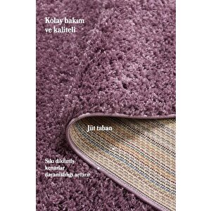 Yuvarlak Halı Yumuşak Yüksek Havlı 30 Mm Shaggy Salon Halısı Düz Mor Lila Renkli 120 cm
