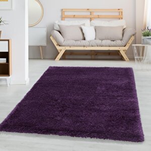 Yumuşak Süpersoft Yüksek Tüylü 30 Mm Hav Yüksekliğinde Düz Mor Lila Renkli Shaggy Halı 120x170 cm