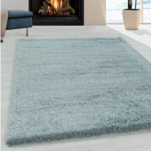 Yumuşak Süpersoft Yüksek Tüylü 30 Mm Hav Yüksekliğinde Düz Aqua Mavi Renkli Shaggy Halı 80x250 cm