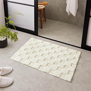 Ocean Home Textile Yıkanabilir Pamuklu Ekru Renk Dama Desen Paspas 60 X 90 Cm