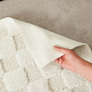 Ocean Home Textile Yıkanabilir Pamuklu Ekru Renk Dama Desen Paspas 60 X 90 Cm