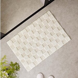 Ocean Home Textile Yıkanabilir Pamuklu Ekru Renk Dama Desen Paspas 60 X 90 Cm