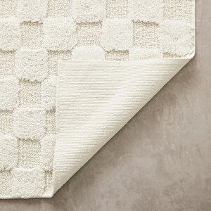 Ocean Home Textile Yıkanabilir Pamuklu Ekru Renk Dama Desen Paspas 60 X 90 Cm