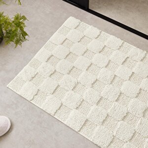 Ocean Home Textile Yıkanabilir Pamuklu Ekru Renk Dama Desen Paspas 60 X 90 Cm