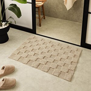 Ocean Home Textile Yıkanabilir Pamuklu Bej Renk Dama Desen Paspas 60 X 90 Cm