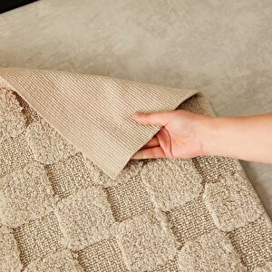 Ocean Home Textile Yıkanabilir Pamuklu Bej Renk Dama Desen Paspas 60 X 90 Cm