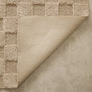 Ocean Home Textile Yıkanabilir Pamuklu Bej Renk Dama Desen Paspas 60 X 90 Cm