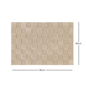 Ocean Home Textile Yıkanabilir Pamuklu Bej Renk Dama Desen Paspas 60 X 90 Cm
