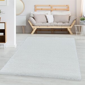 Yumuşak Süpersoft Yüksek Tüylü 30 Mm Hav Yüksekliğinde Düz Beyaz Renkli Shaggy Halı 160x230 cm