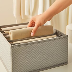 Ocean Home Textile 3'lü 6 Bölmeli Gri Balıksırtı Çekmece İçi Düzenleyici Kutu Set