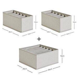Ocean Home Textile 3'lü 6 Bölmeli Gri Balıksırtı Çekmece İçi Düzenleyici Kutu Set
