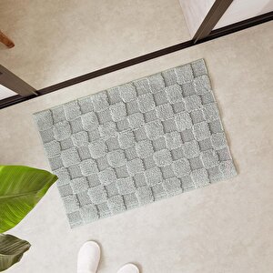 Yıkanabilir Pamuklu Gri Renk Dama Desen Paspas 60 X 90 Cm