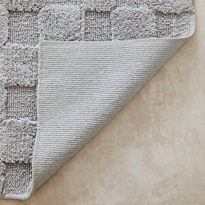 Ocean Home Textile Yıkanabilir Pamuklu Gri Renk Dama Desen Paspas 60 X 90 Cm